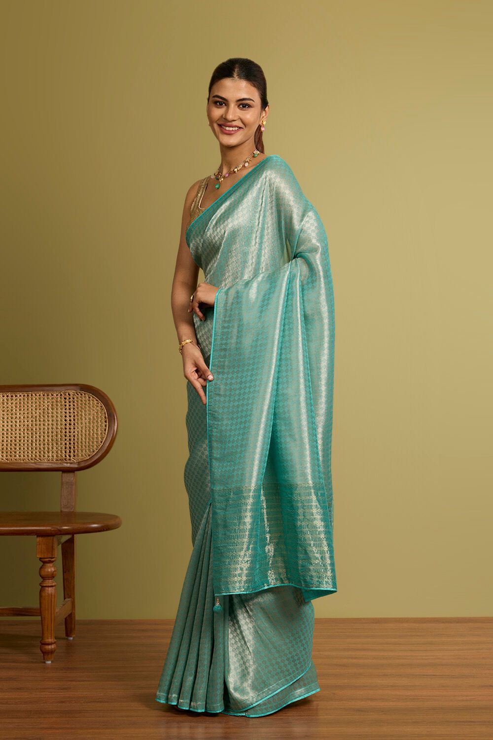 Light Blue Woven Viscose Tissue Saree image number null