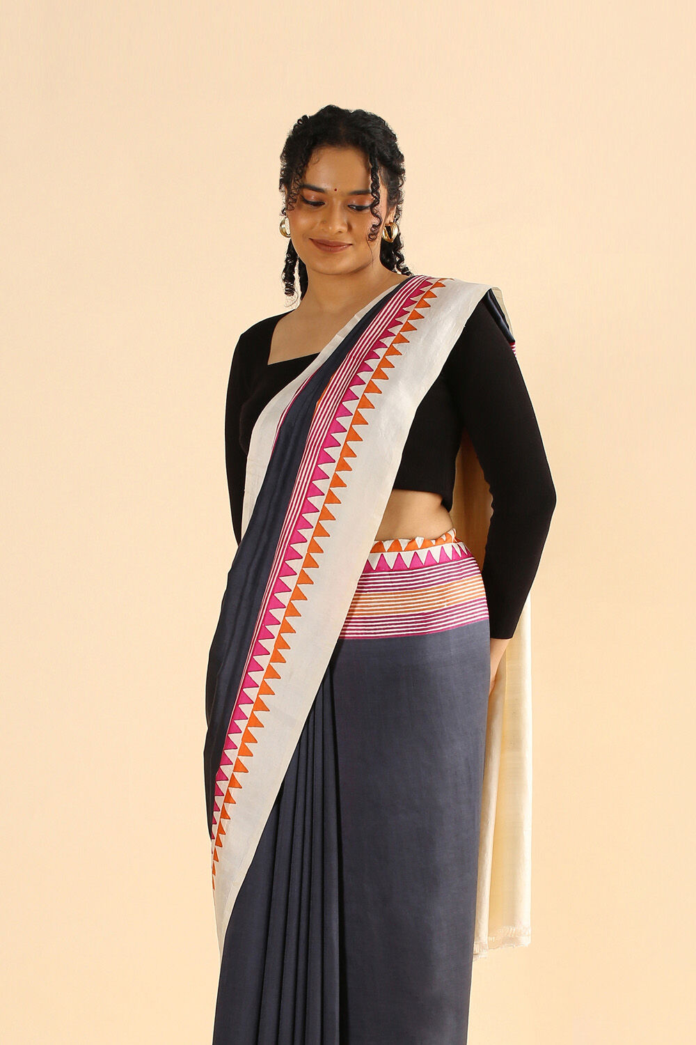 Black Pure Silk Printed Saree image number null