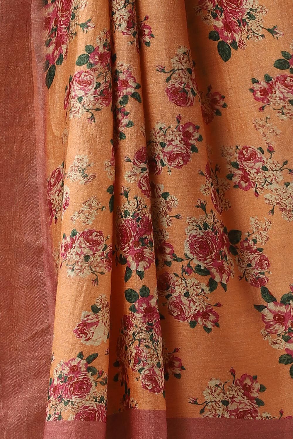 Light Orange Pure Tussar Silk Digital Printed Saree image number null