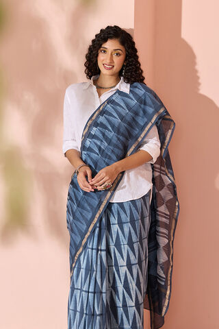 Dark Blue Tie & Dye Shibori Pure Silk Cotton Rajasthan Saree image number