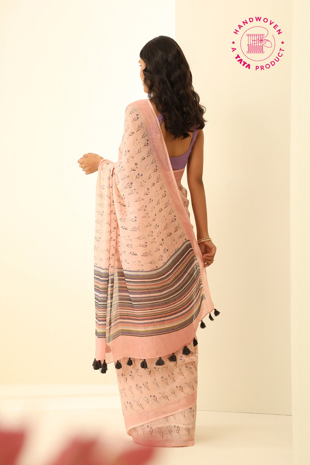 Light Pink Pure Linen Digital Print Saree image number null