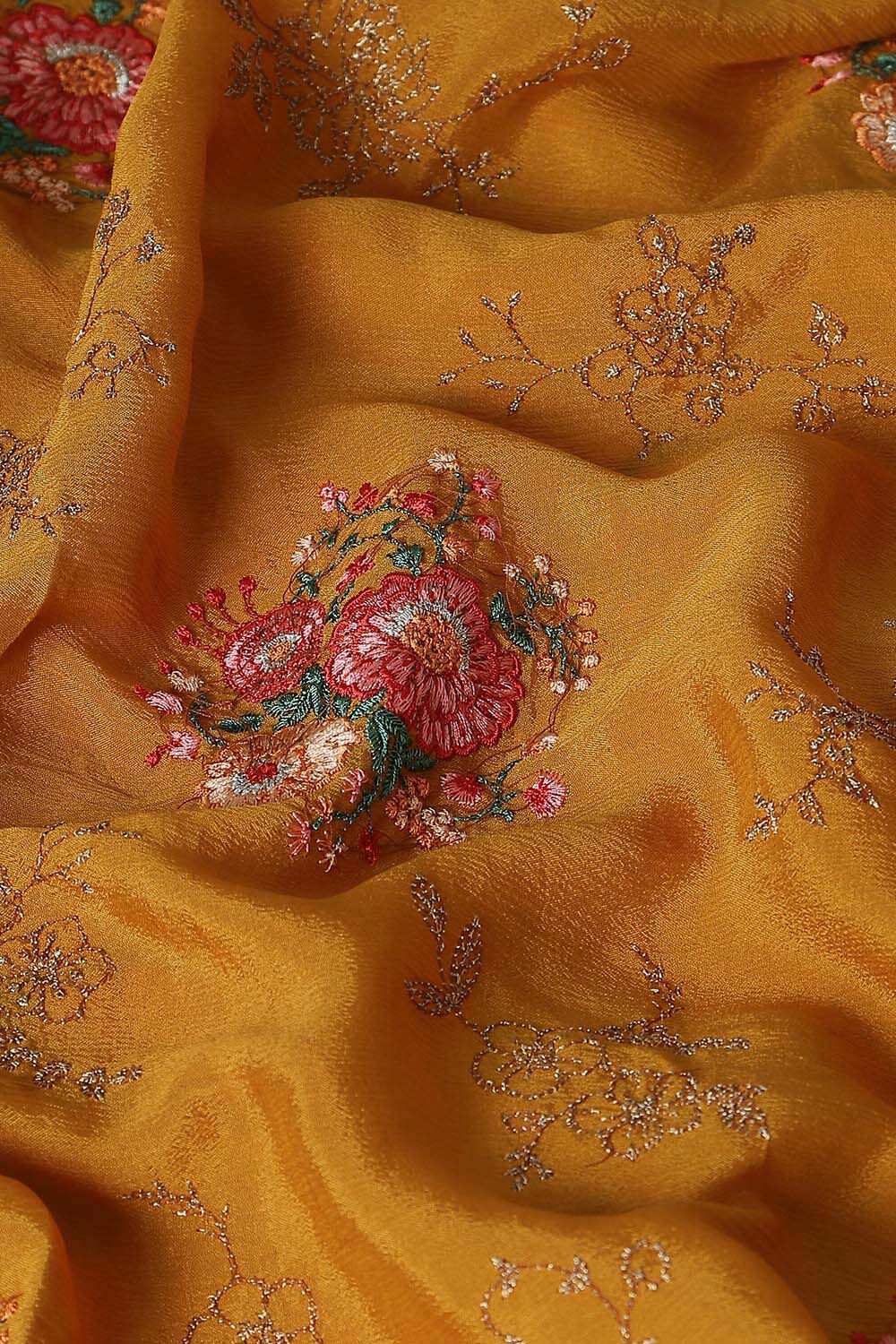 Yellow Chiffon Embroidered Saree image number null
