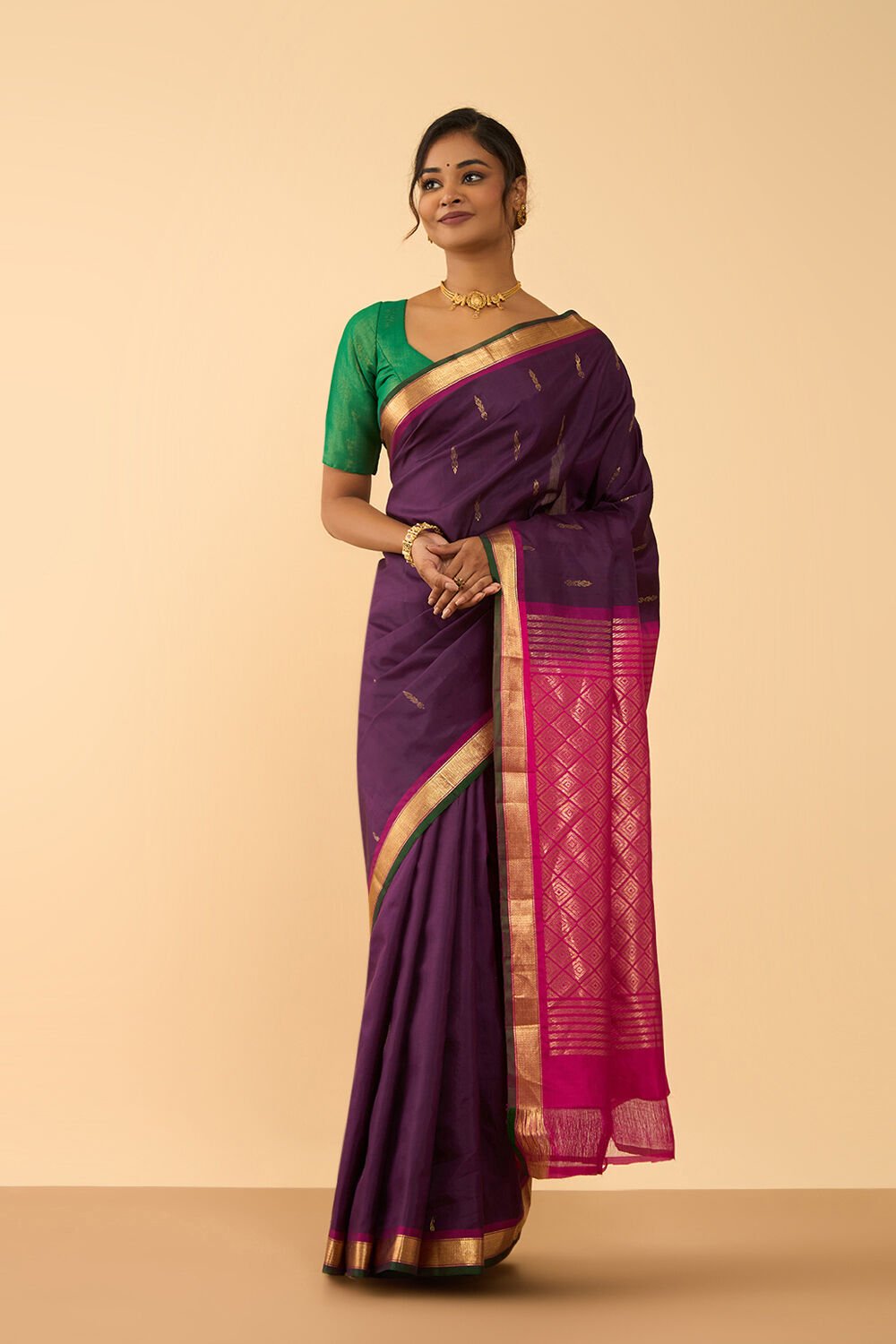 Dark Violet Woven Pure Silk Saree image number null
