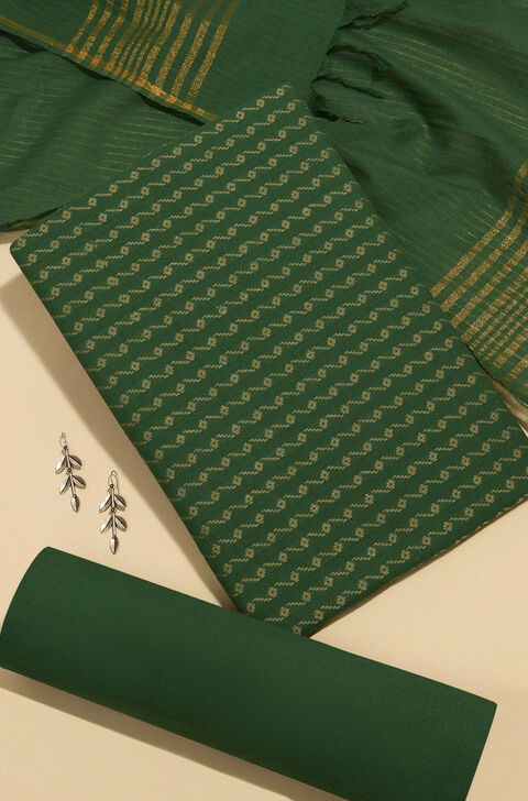 Green Woven Pure Cotton Unstitched Suit Set