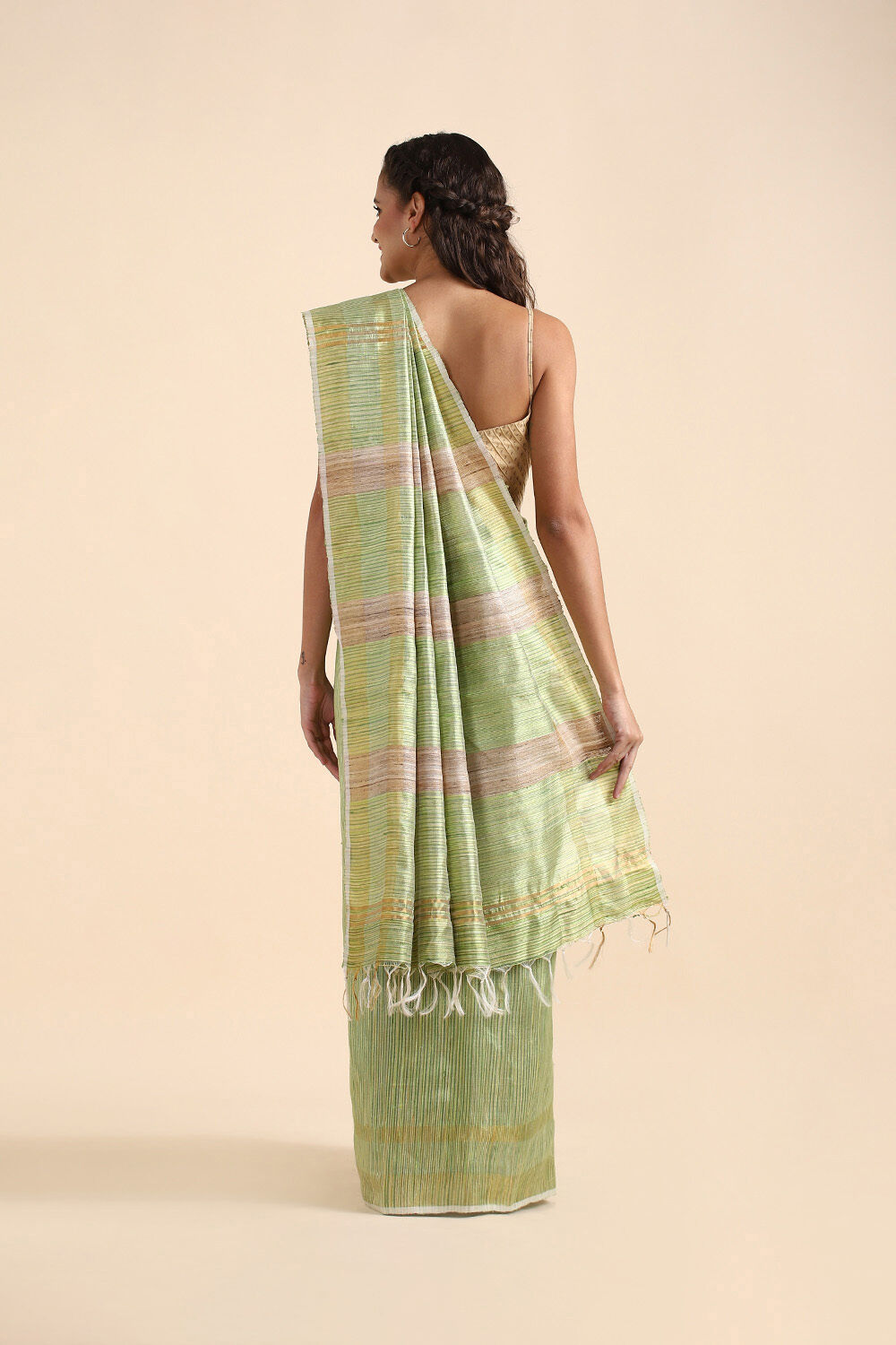 Light Green Pure Tussar Silk Tie and Dye Saree image number null