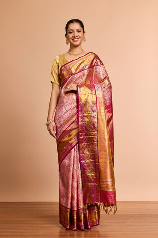 Light Pink Kanjeevaram Pure Silk Tissue Brocade Saree thumbnail image number null