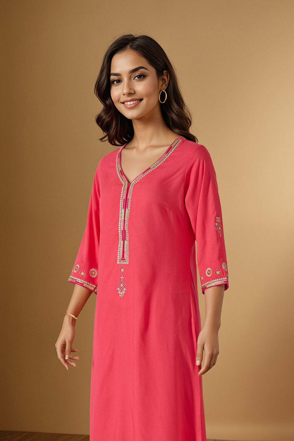 Pink Embroidered Pure Viscose Kurta Set image number null