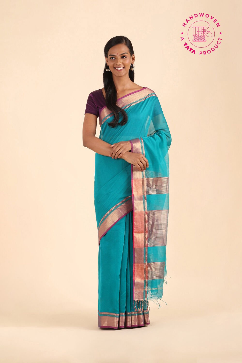 Blue Pure Silk Cotton Maheshwari Saree image number null