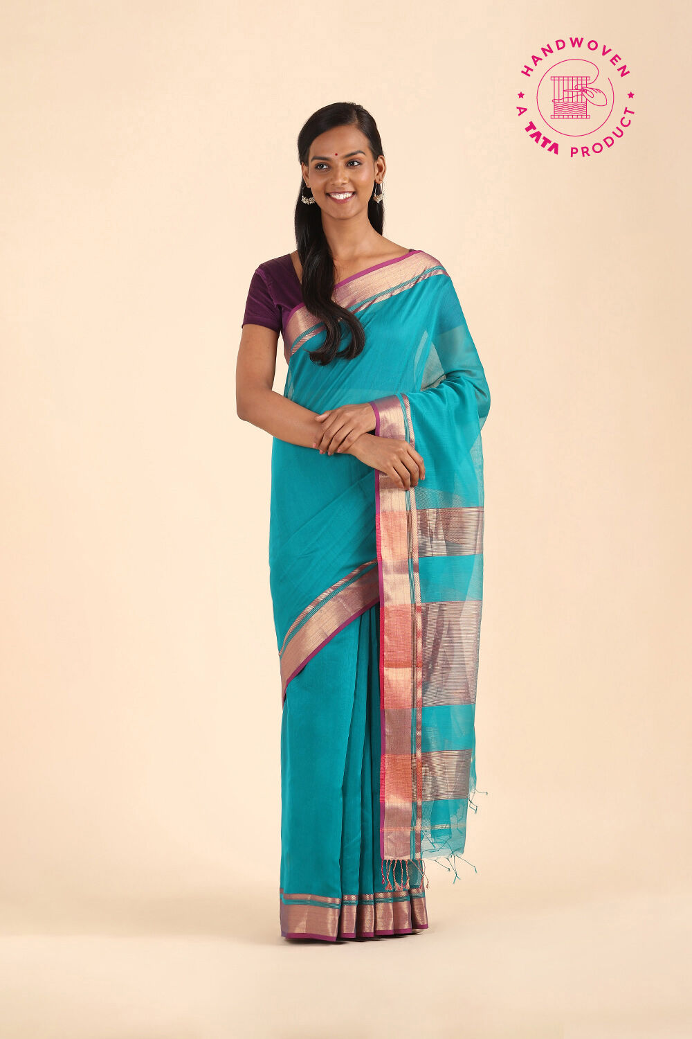 Blue Pure Silk Cotton Maheshwari Saree image number null