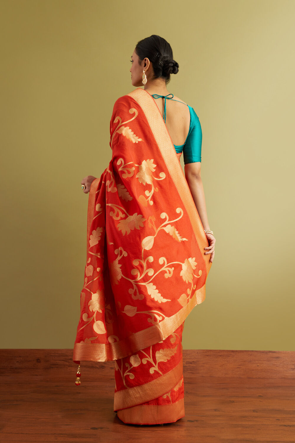 Orange Woven Luxe Saree image number null