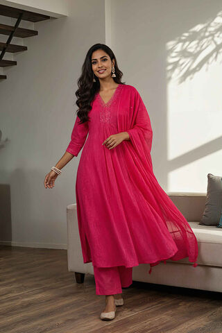 Pink Cotton Viscose Cutwork Kurta Set image number