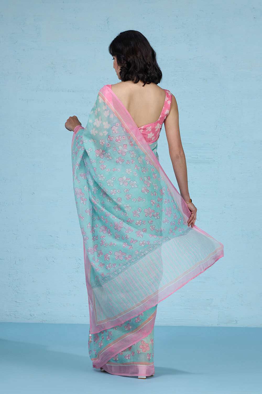 Blue Rajasthan Pure Silk Cotton Printed Sanganeri Saree image number null