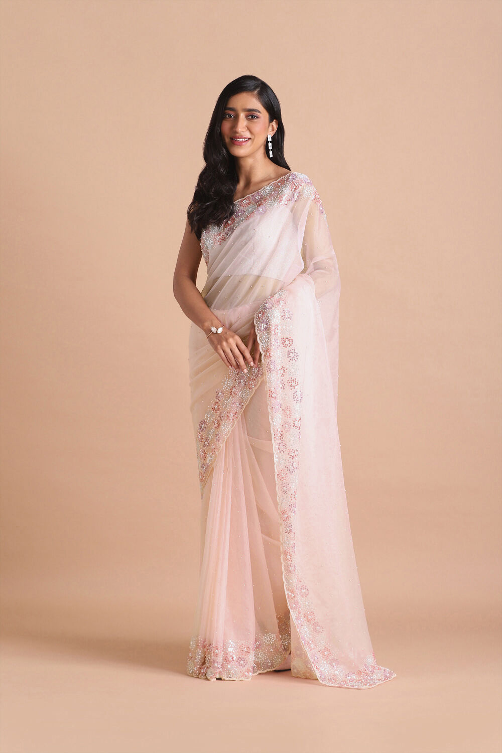 Light Pure Pink Embroidered Saree image number null