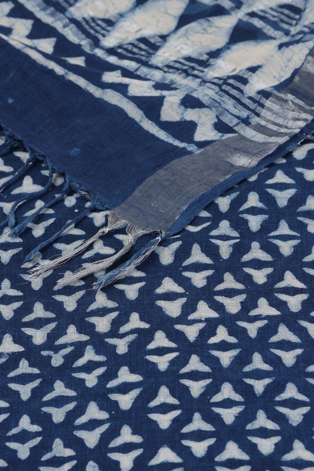 Blue Cotton Viscose Rajasthan Block Printed Saree image number null