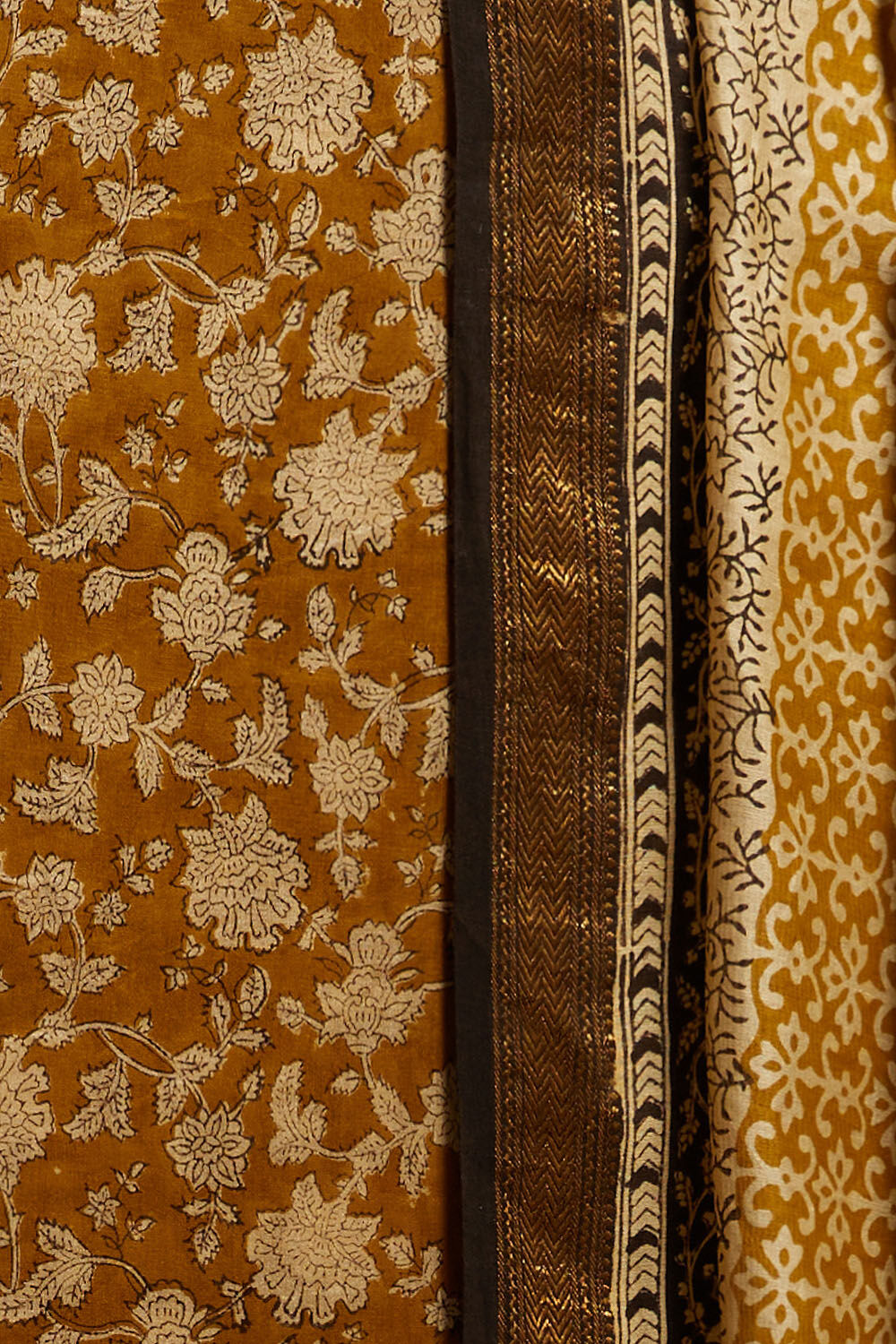 Yellow Bagru Block Printed Pure Silk Cotton Unstitched Suit Set image number null
