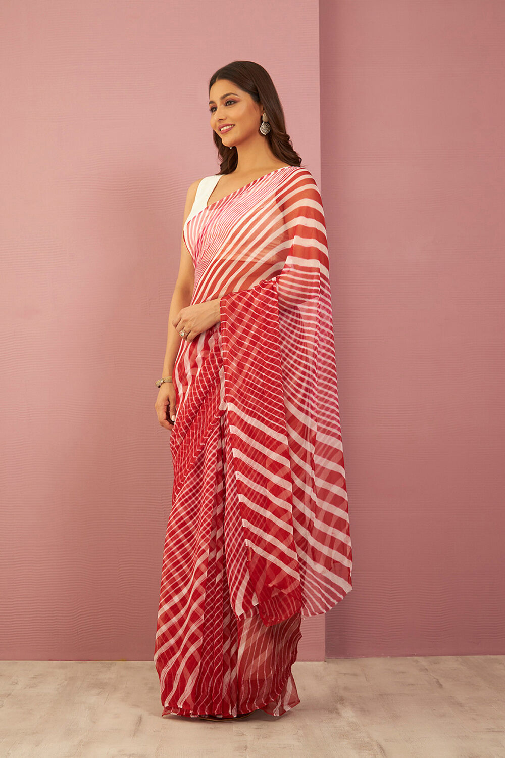 Red Rajasthan Pure Silk Georgette Tie & Dye Leheriya Saree image number null