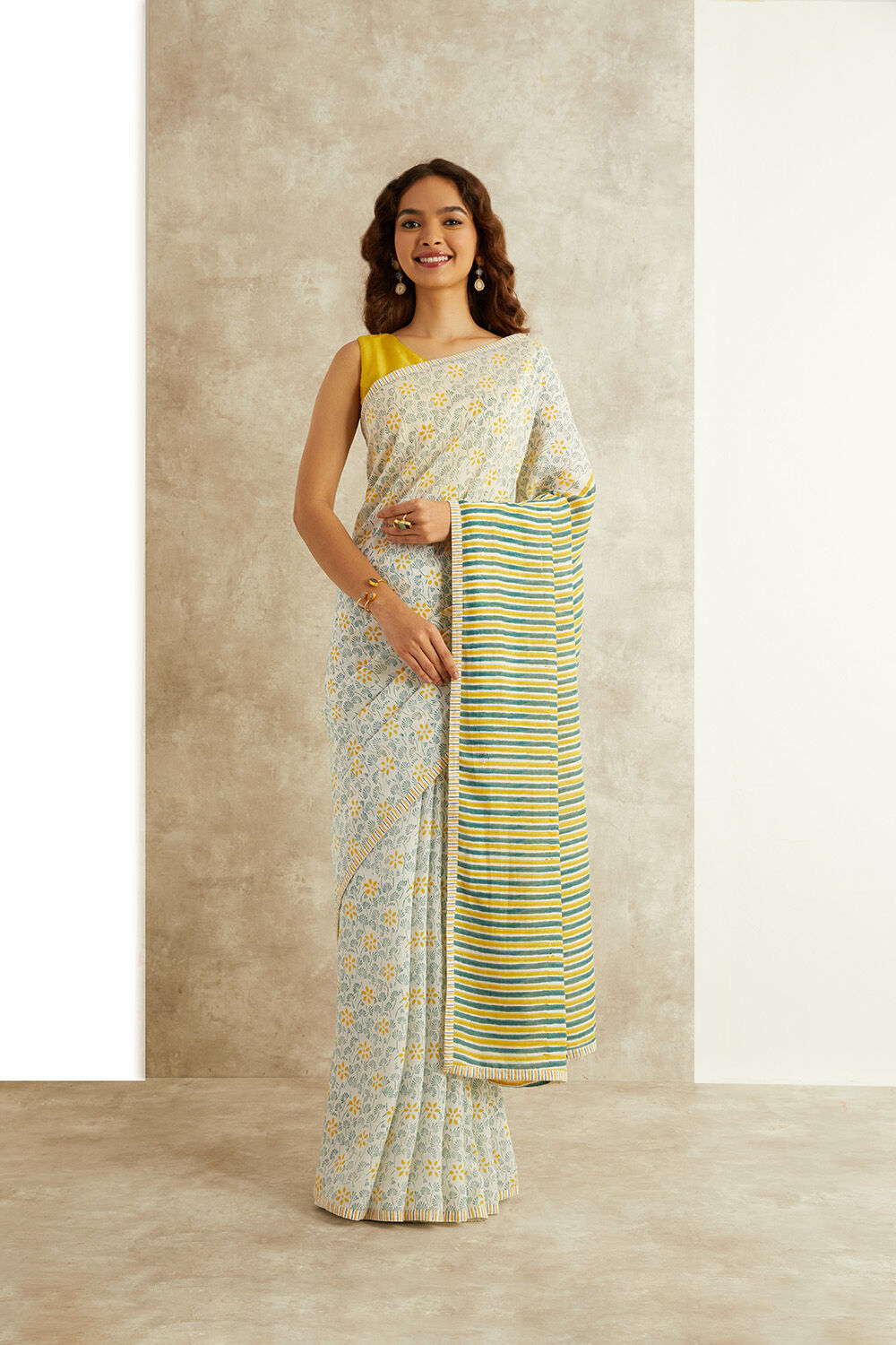Green Block Printed Viscose Luxe Rajasthan Saree image number null