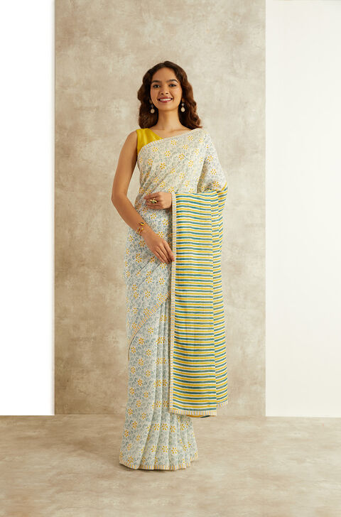 Green Block Printed Viscose Luxe Rajasthan Saree