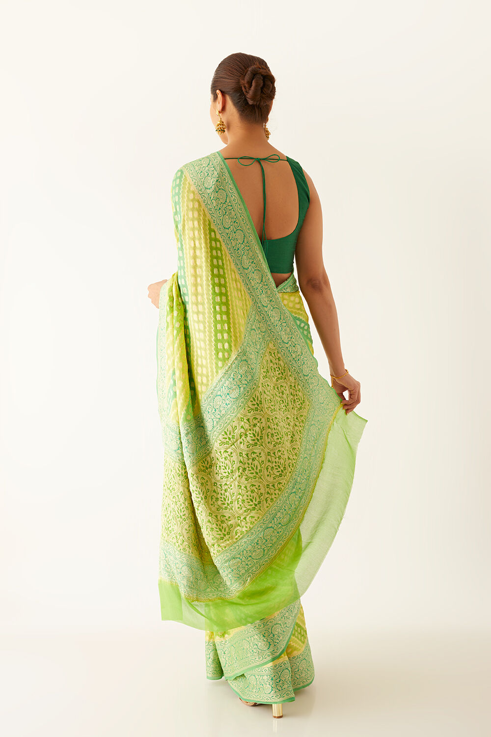Green Pure Georgette Banarasi Brocade Saree image number null
