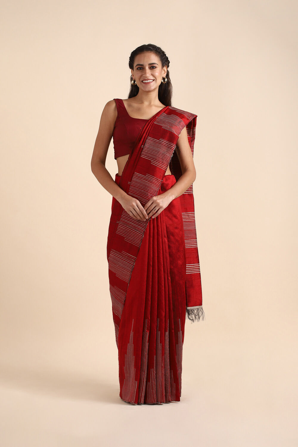 Dark Pure Red Silk Woven Saree image number null