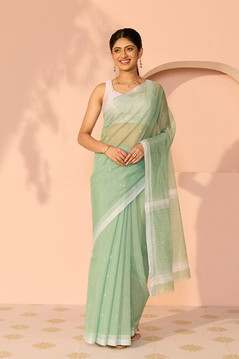 Green Woven Pure Silk Cotton Chanderi Saree image number null