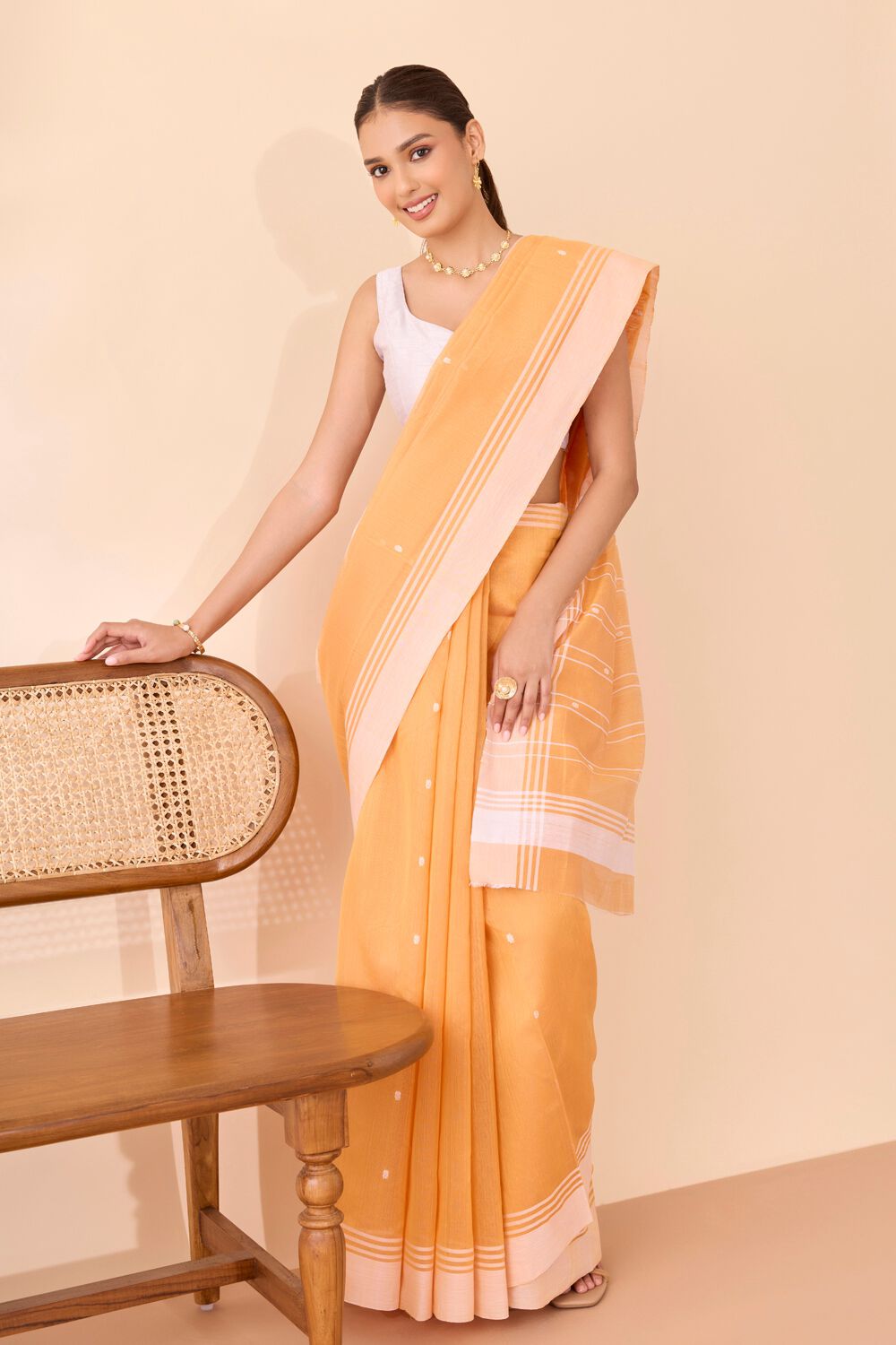 Orange Woven Pure Silk Cotton Chanderi Saree image number null