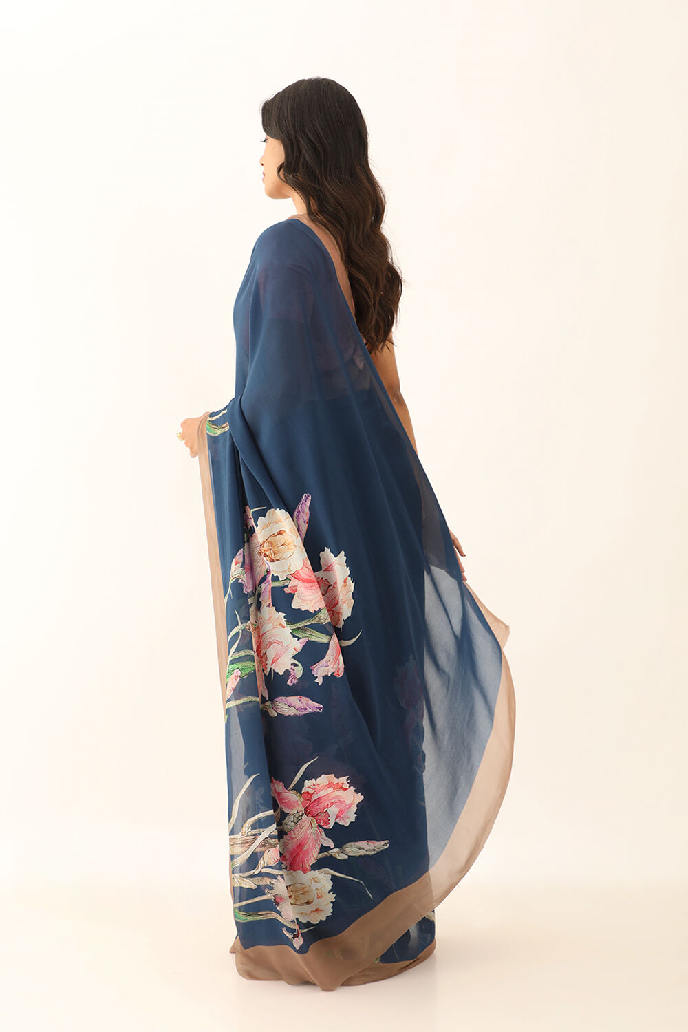 Blue Viscose Crepe Digital Print Saree image number null