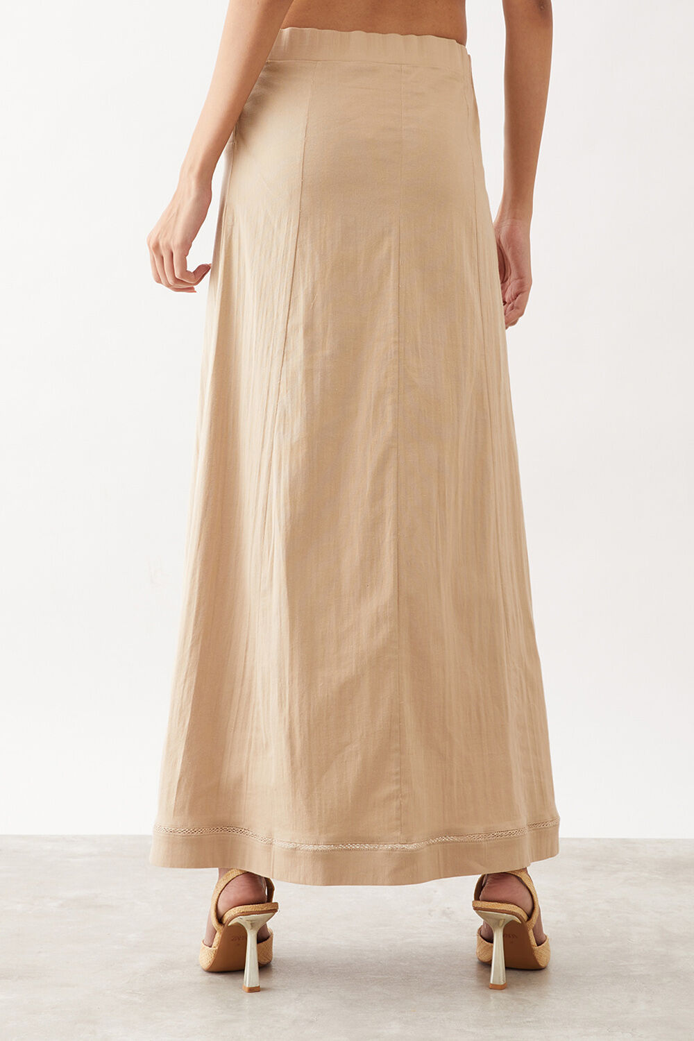 Beige Woven Cotton Lycra Skirt image number null
