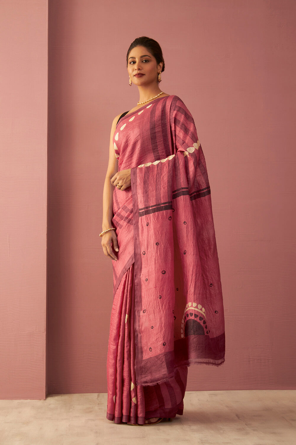 Pink Chattisgarh Pure Tussar Silk Hand Painted Saree image number null