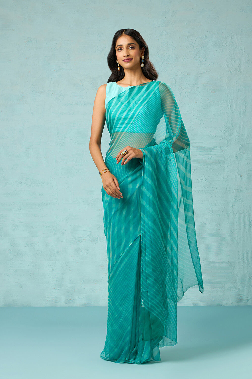 Green Rajasthan Pure Silk Georgette Tie & Dye Leheriya Saree image number null