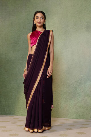 Purple Embroidered Viscose Organza Saree thumbnail image number null