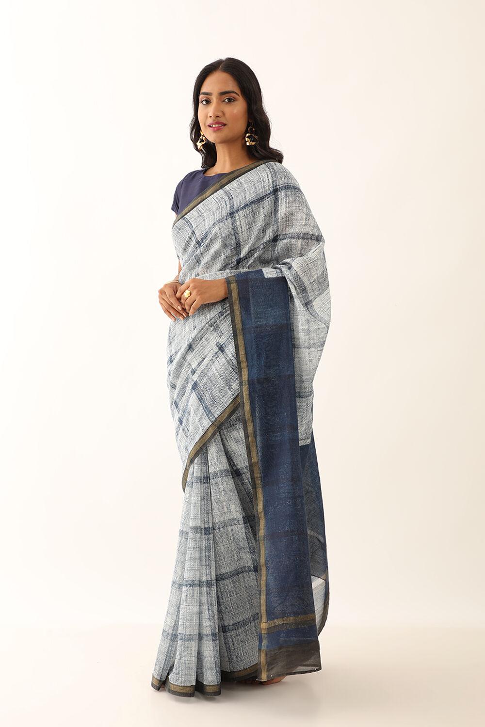 Light Blue Pure Silk Cotton Block Printed Saree image number null