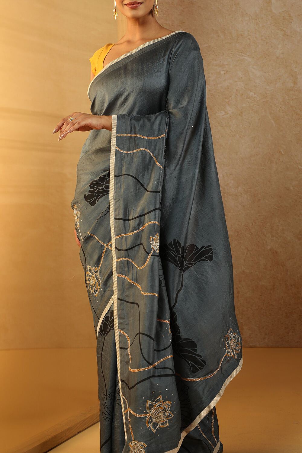 Blue Pure Silk Hand Painted Saree image number null