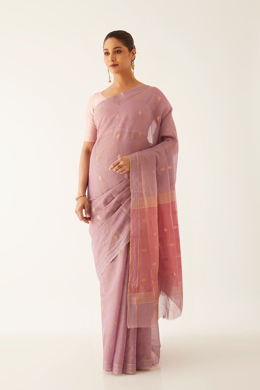 Purple Pure Cotton Tissue Chanderi Saree image number null