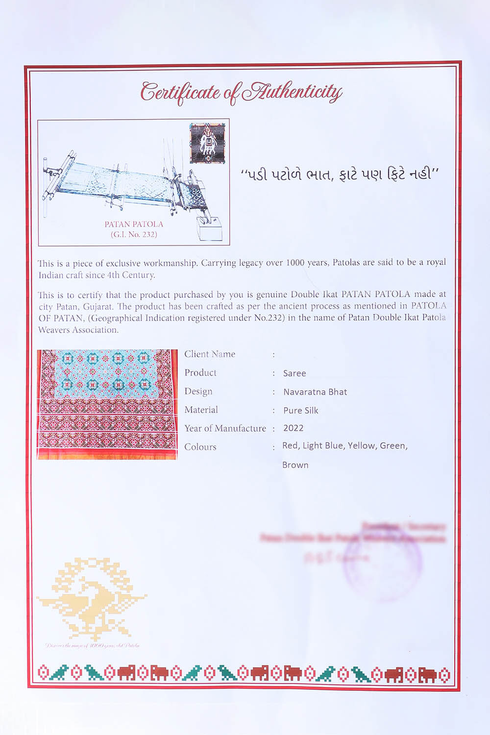 Blue Pure Silk Patan Patola Navaratna Bhat Saree image number null