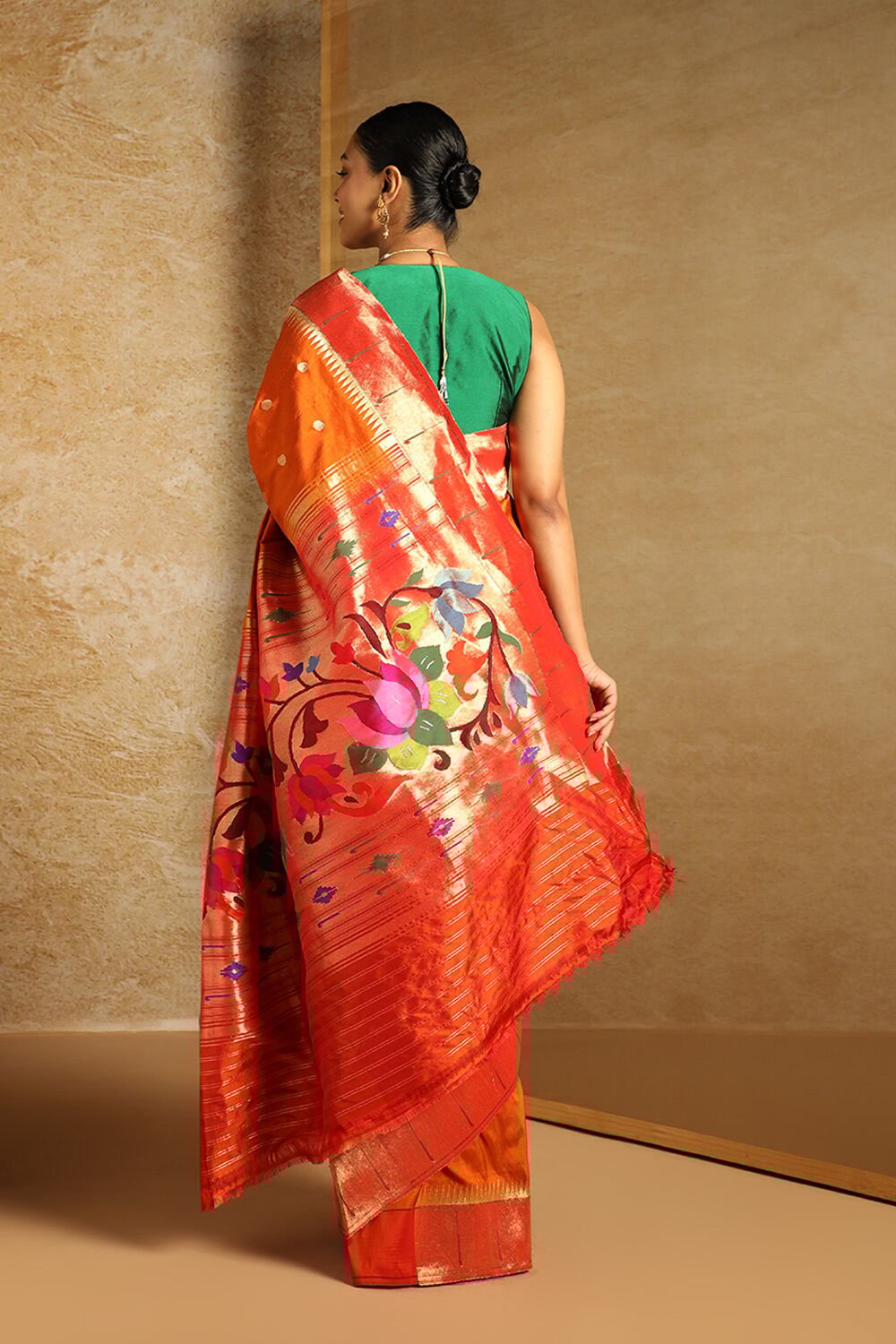 Orange Tapestry Pure Silk Paithani Saree image number null