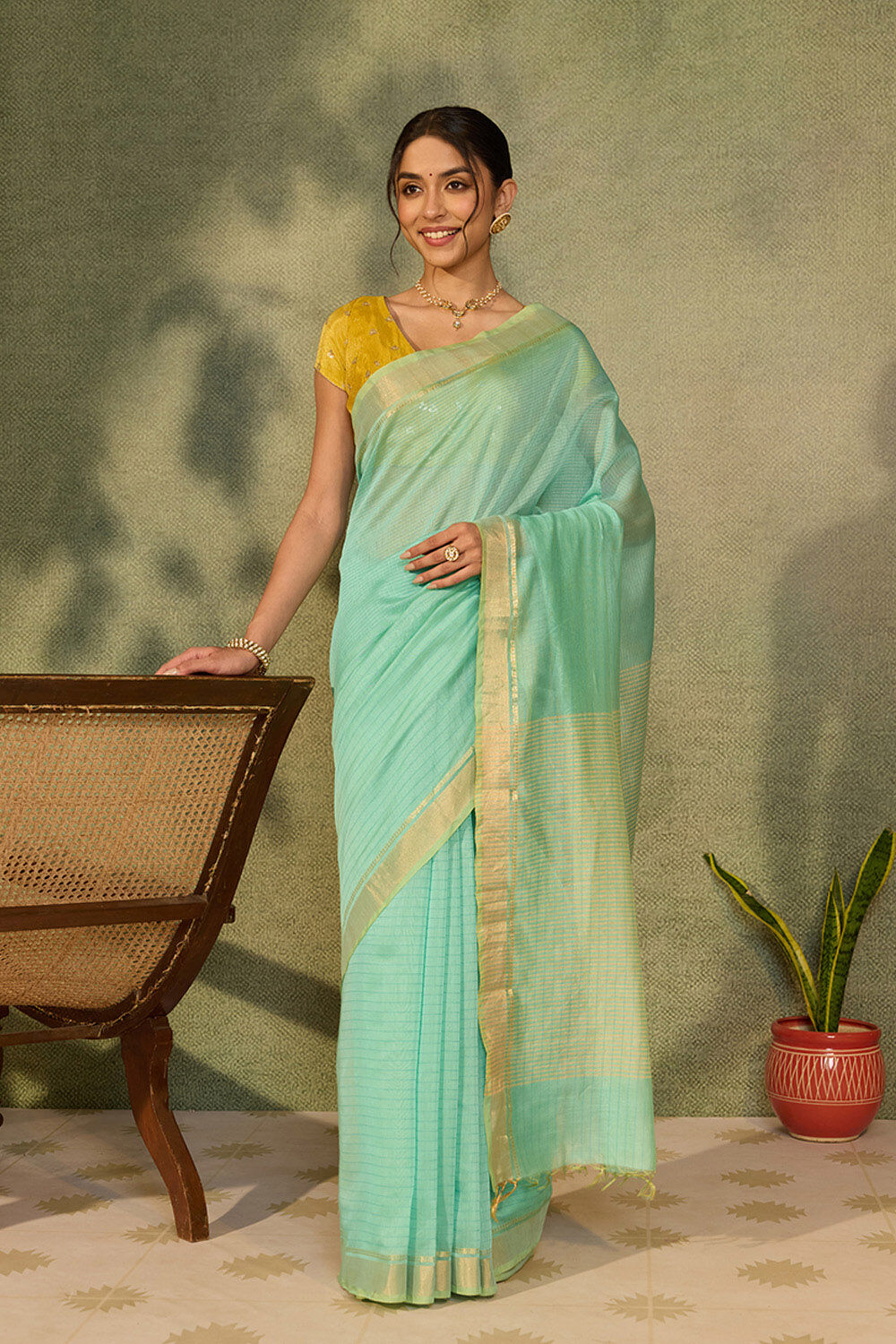 Light Green Bhagalpur Woven Silk Viscose Saree image number null