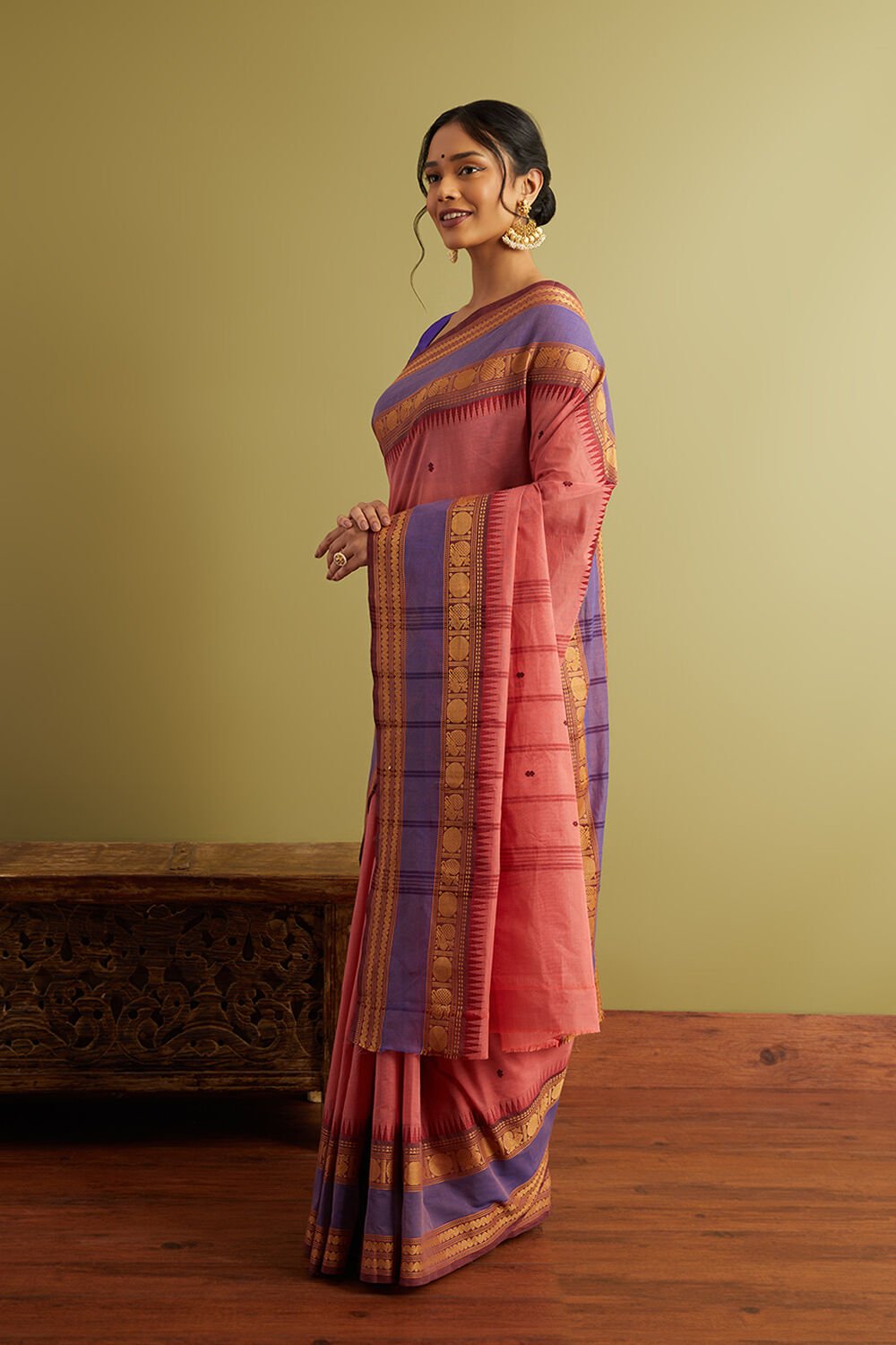 Pink Woven Pure South Cotton Saree image number null