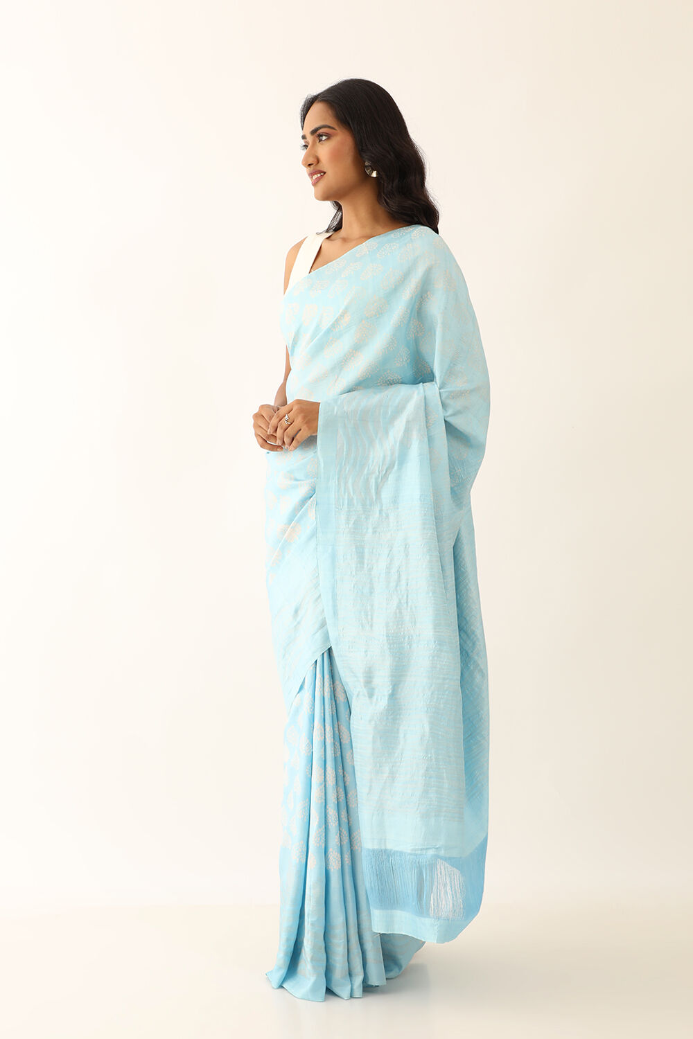 Light Blue Pure Silk South Block Printed Saree image number null