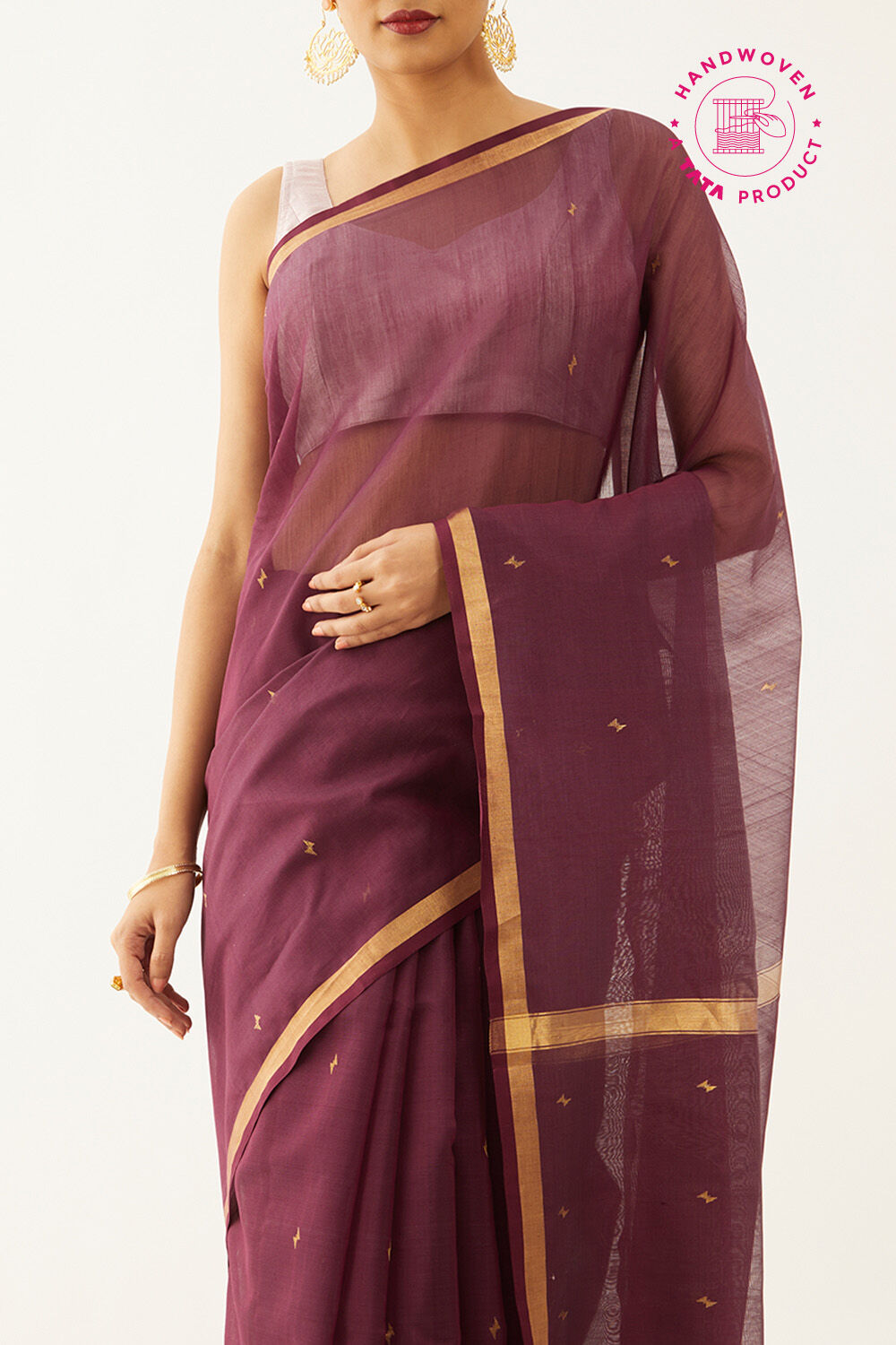 Purple Pure Silk Cotton Woven Chanderi Saree image number null