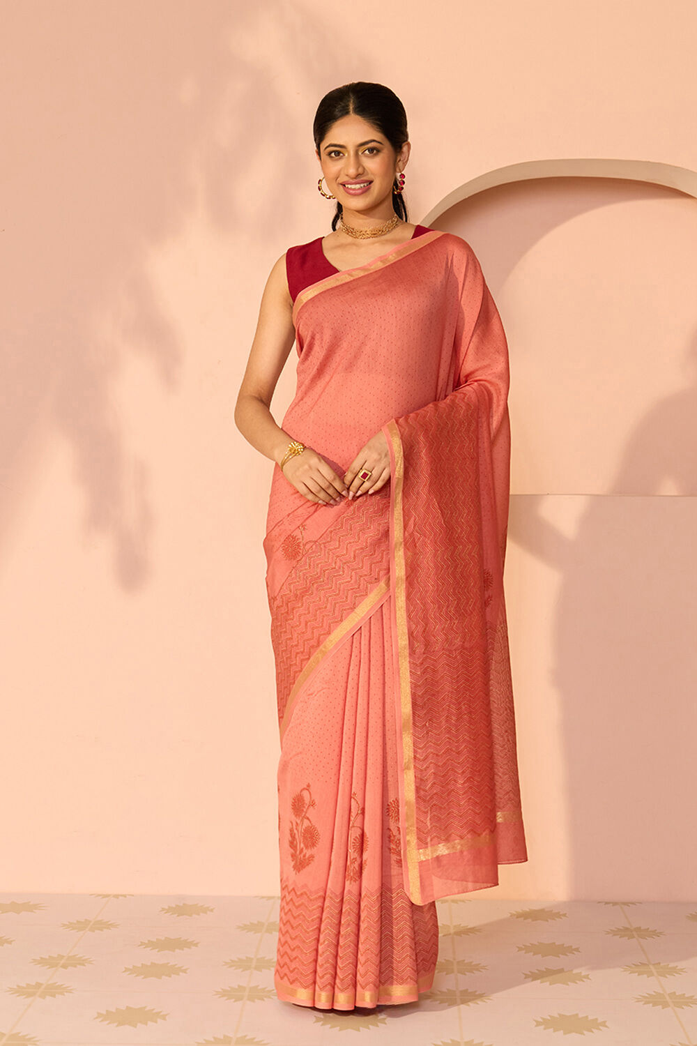 Pink Rajasthan Pure Silk Cotton Printed Sanganeri Saree image number null