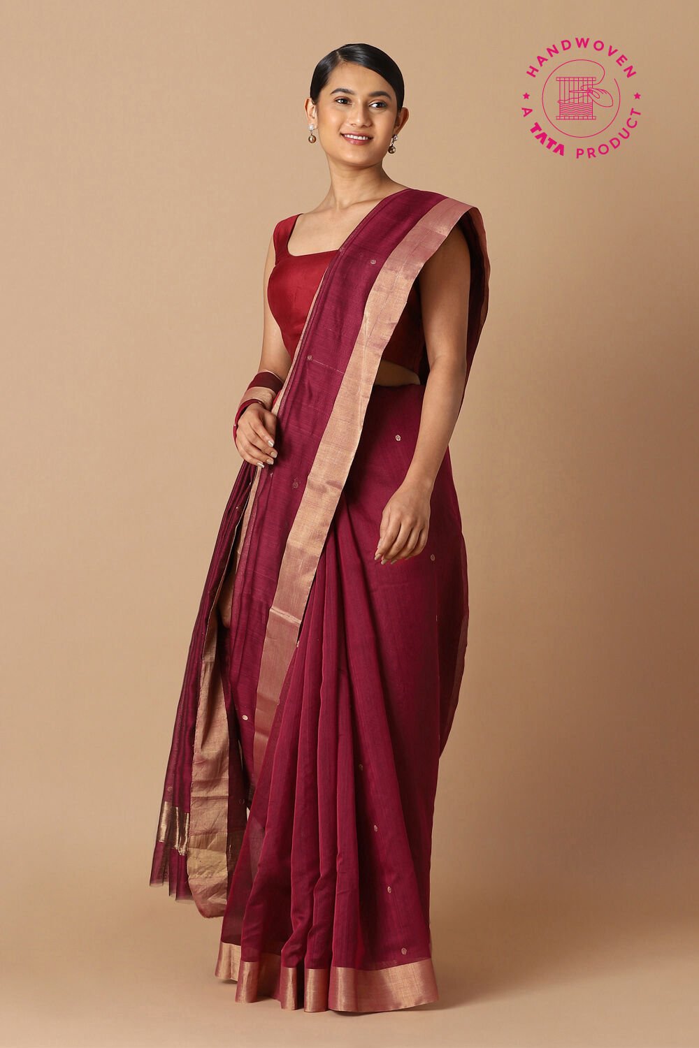 Red Pure Silk Cotton Chanderi Saree image number null