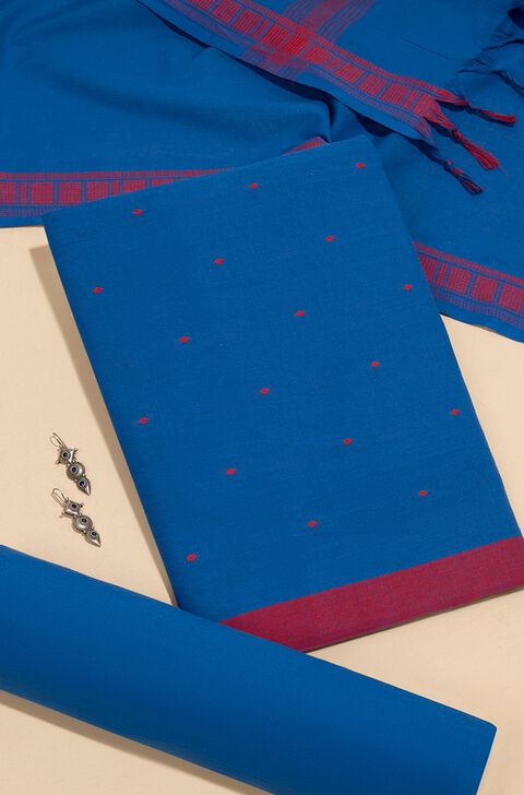 Dark Blue Pure Cotton Cutwork Unstitched Suit Set