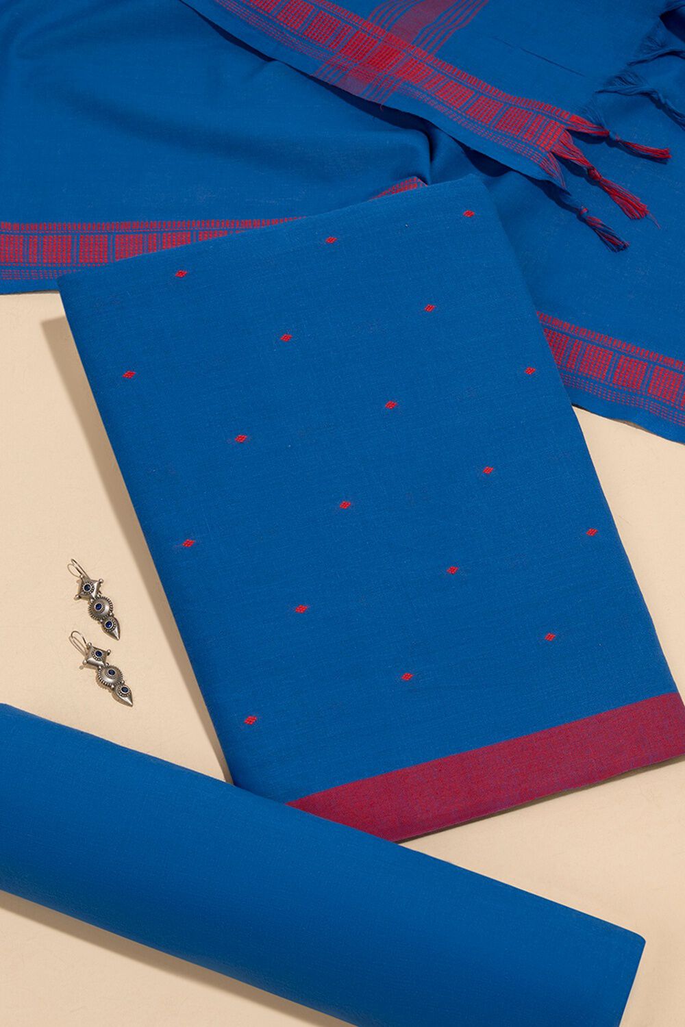 Dark Blue Pure Cotton Cutwork Unstitched Suit Set image number null