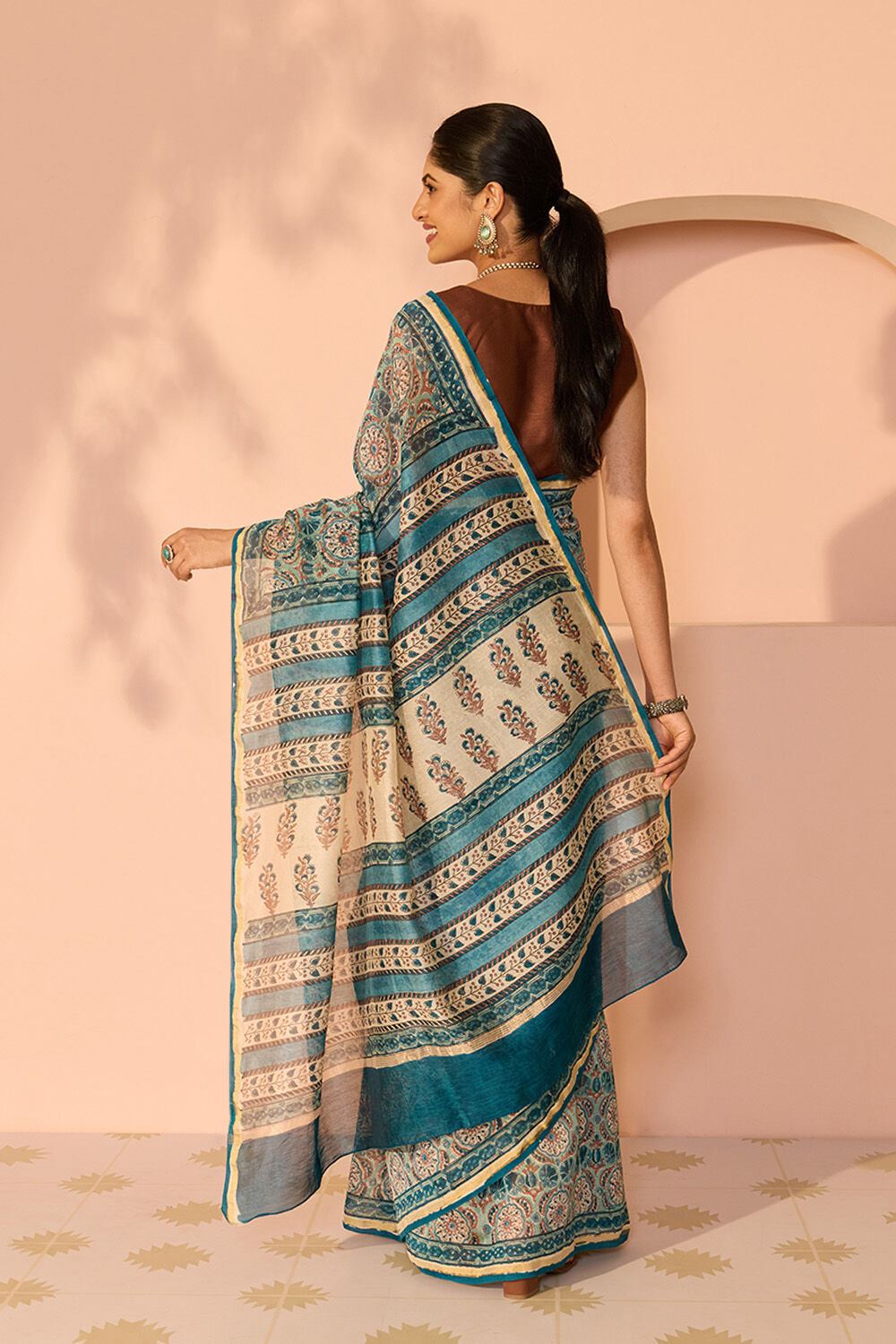 Blue Rajasthan Pure Silk Cotton Printed Sanganeri Saree image number null