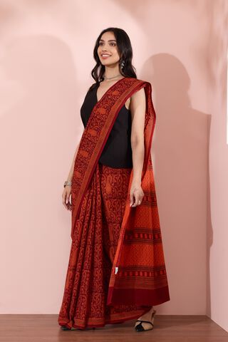 Red Bagh Block Printed Pure Cotton Saree thumbnail image number null