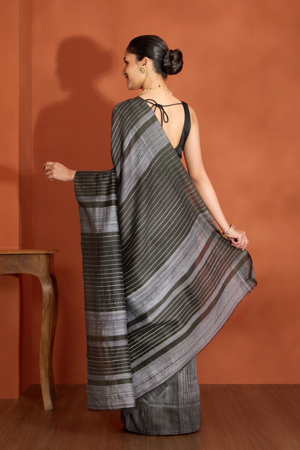 Grey Bhagalpur Woven Pure Tussar Silk Saree image number null