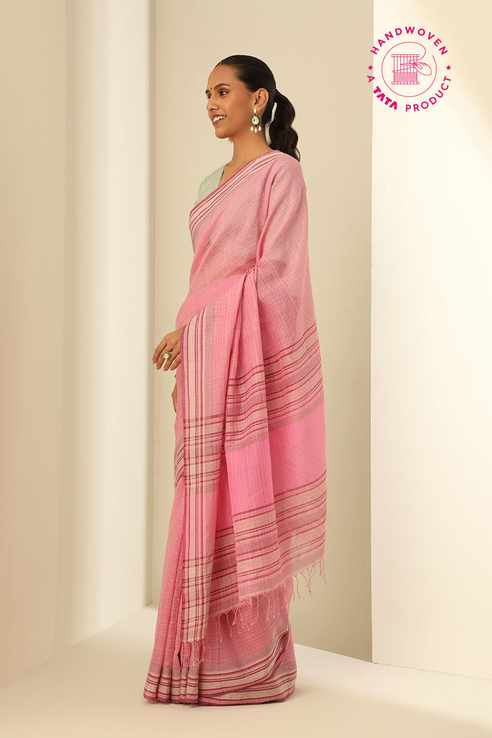 Violet Pure Silk Cotton Woven Bengali Saree image number null