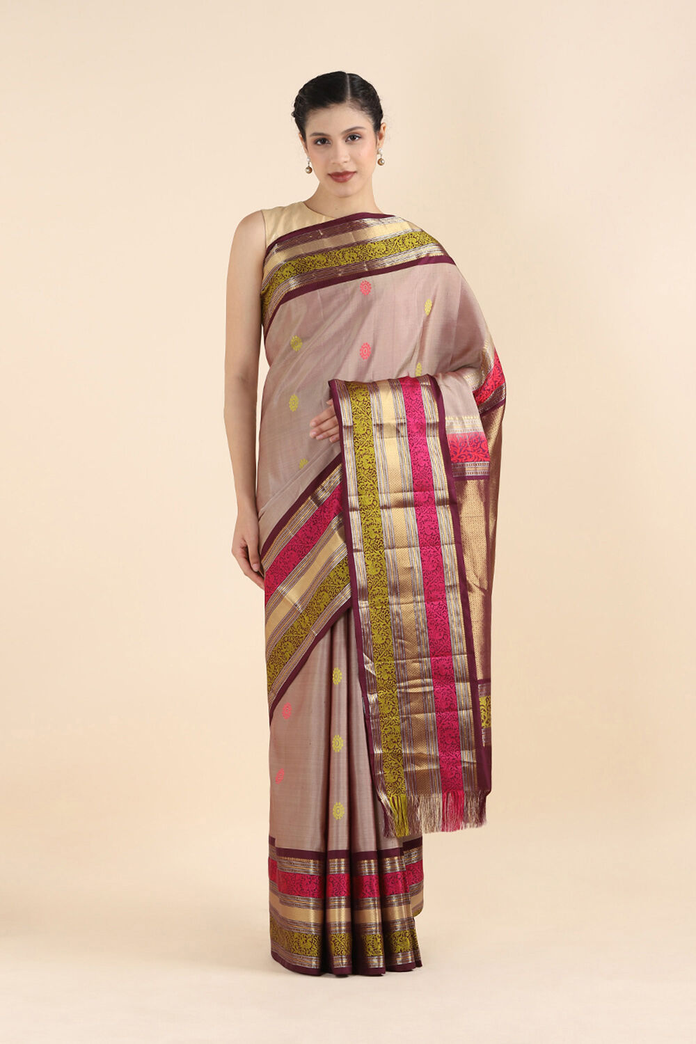 Beige Pure Soft Silk Saree image number null