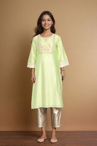 Light Green Pure Silk Cotton Embroidered Kurta thumbnail image number null